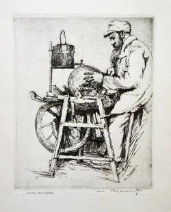 William Meyerowitz (American - Russian, 1887-1981): "Knife grinder", Etching, 21 x 16 / 30 x 24 cm, Hand-signed and titled, signed in the plate as well