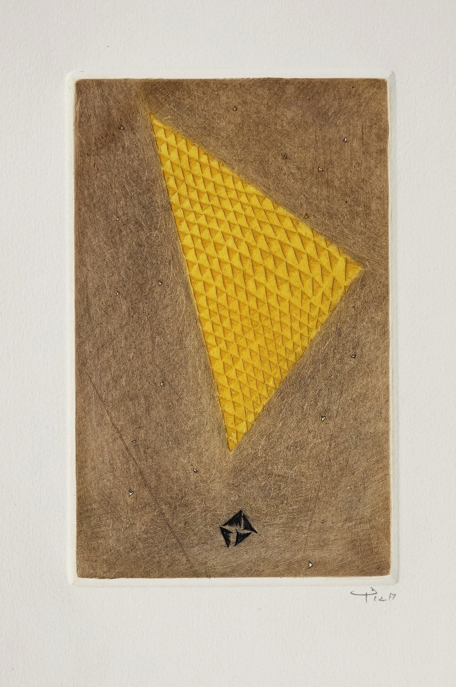 Arthur Luiz Piza (Brazilian - French, 1928-2017): Triangle jaune (Yellow triangle), 1993, Embossed etching on Arches paper (published by Galerie R.G. Michel, Paris), Plate: 21 x 13 cm / Sheet: 38 x 28 cm, Signed in pencil