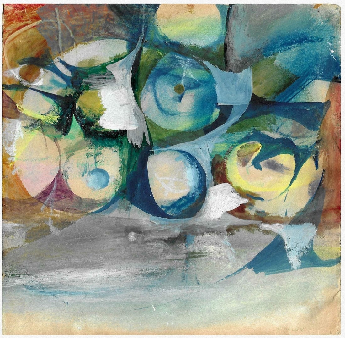 John Howley (Australian, 1931-2020): Composition, 1970s, Gouache on paper, 17 x 18 cm, Signed