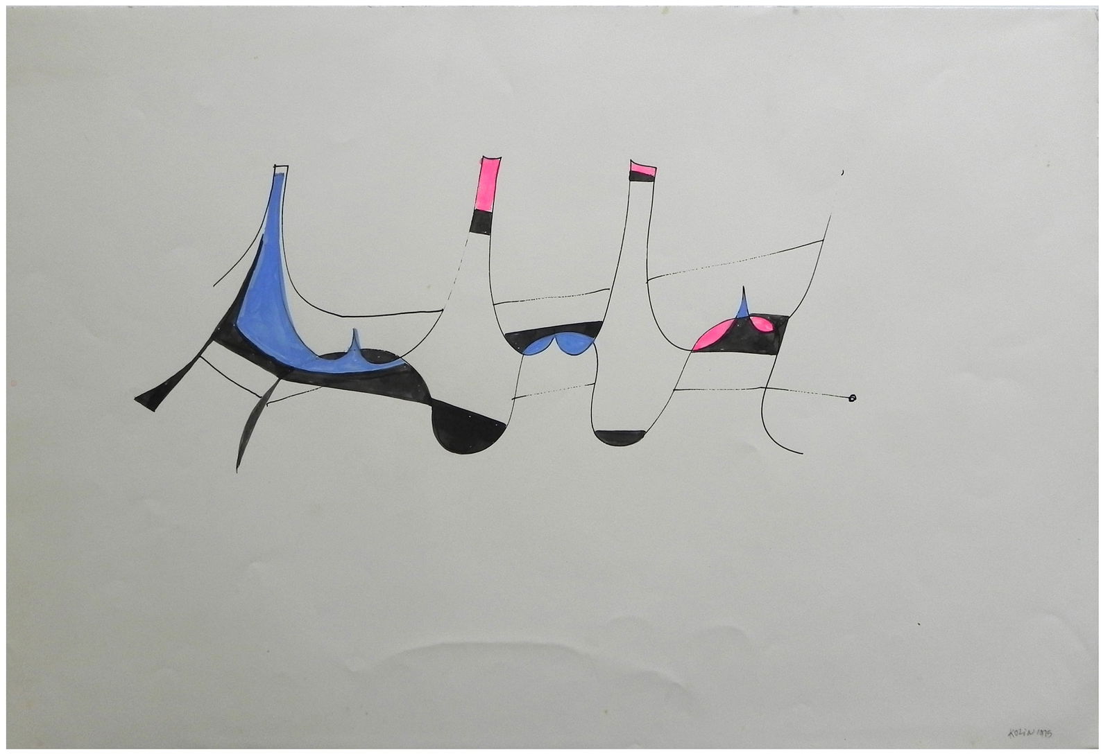 Sacha Kolin (American - Austrian - French, 1911-1981): Abstract Minimalist Composition, 1975, Gouache on paper, 38 x 56 cm, Signed and dated in pencil