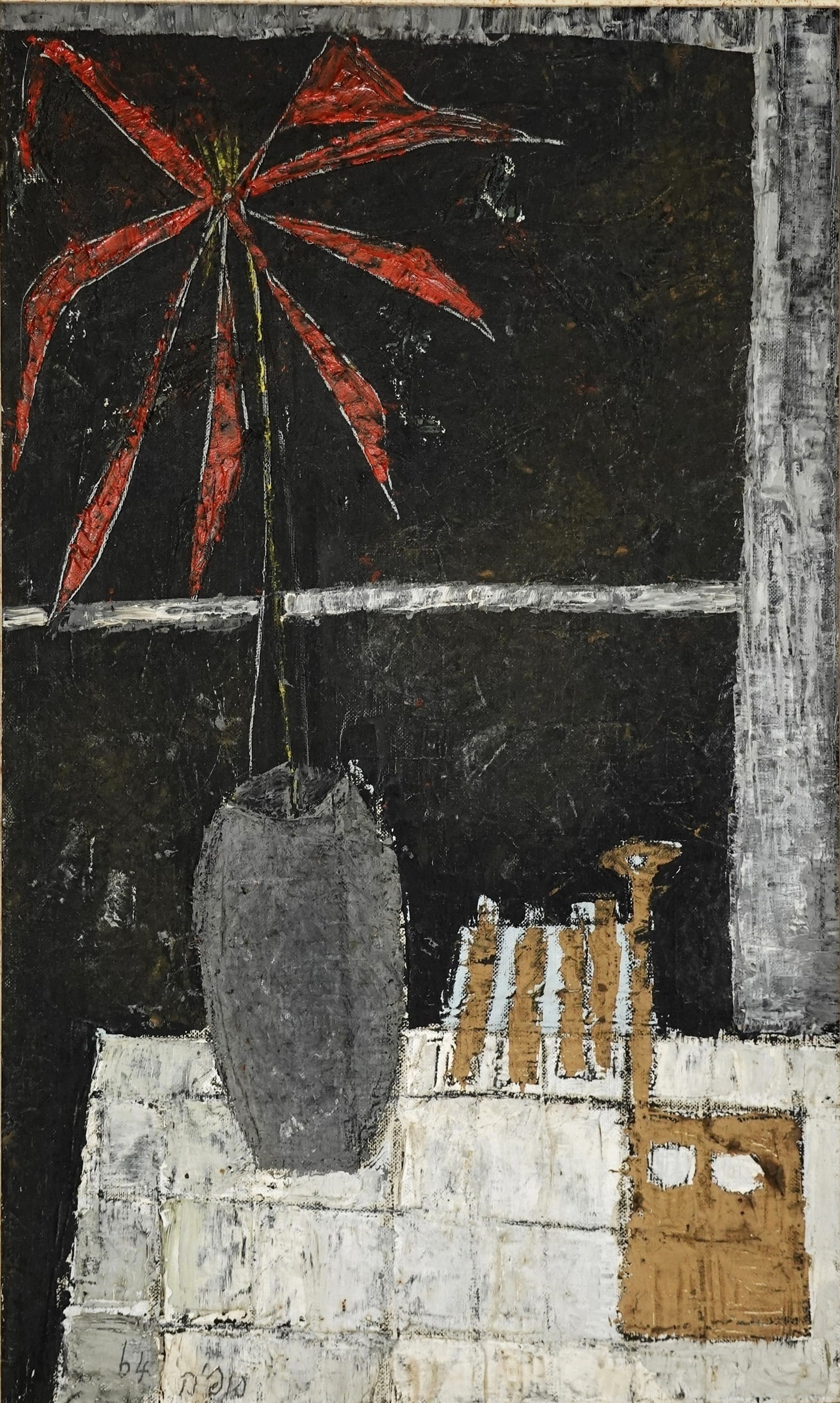 Sofia Kisselov (Israeli - Polish, 1923-2018): Still life with a vase on a table by the window, 1964, Oil on canvas, 55 x 33 cm, Signed and dated