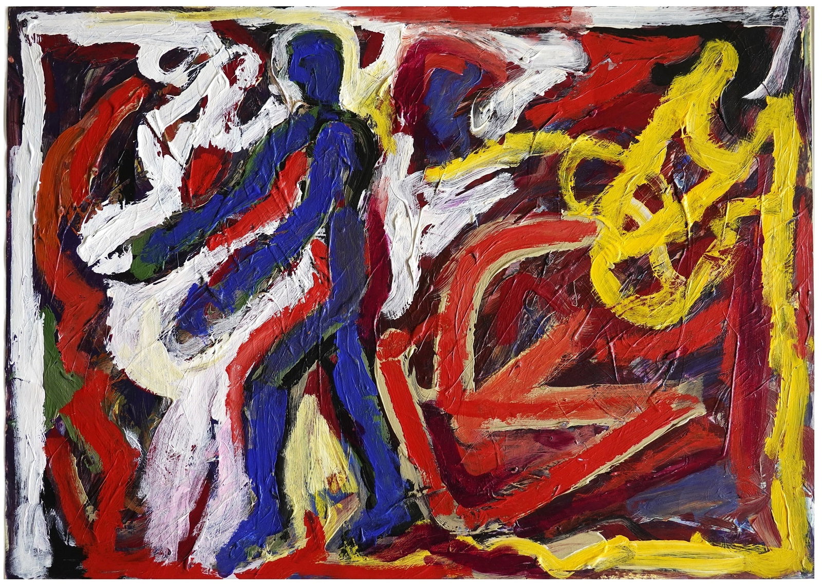 Pinchas Cohen Gan (Israeli, b. 1942): Man in Blue, Woman in White, 1982, Oil on paper, 50 x 70 cm, Signed and dated on verso