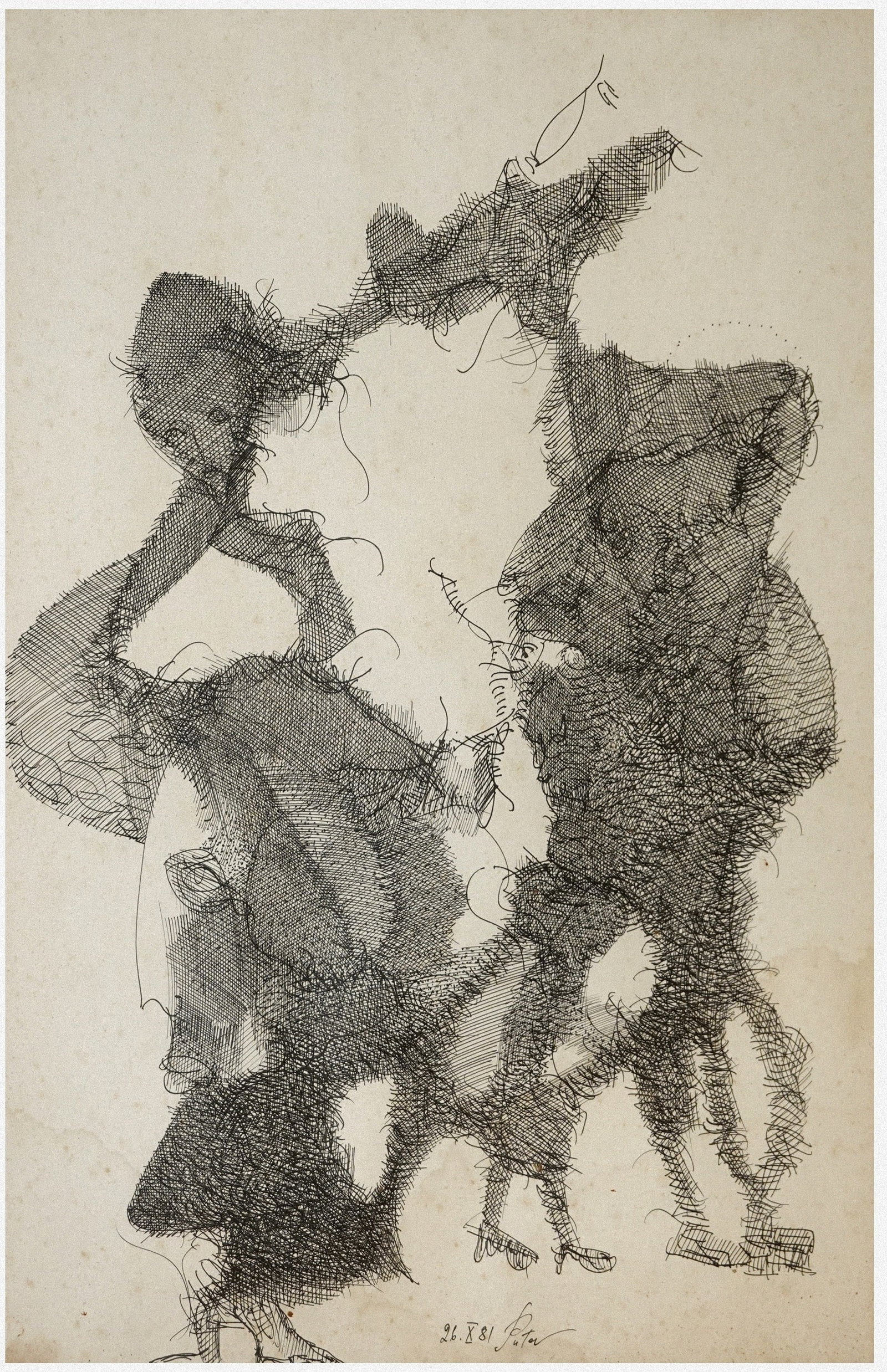 Alexander (Sacha) Putov (Russian - French, 1940-2008): Family, 1981, Ink on paper, 47 x 32 cm, Signed and dated