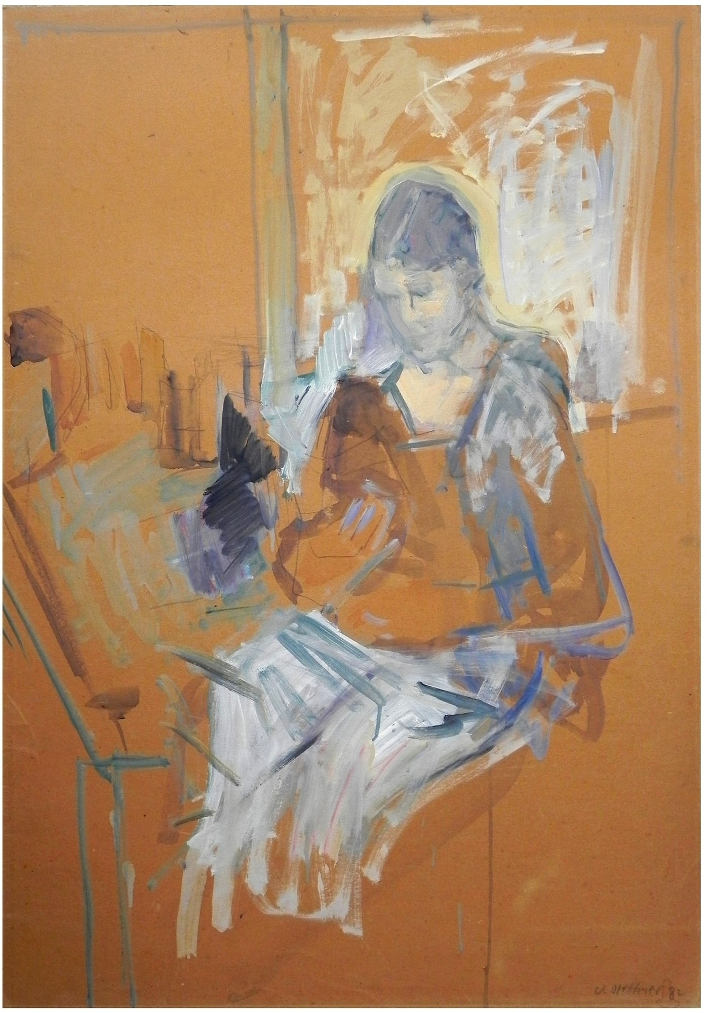Uri Stettner (Israeli, 1935-1999): Woman in a room reading a book, 1982, Oil on cardboard, 100 x 70 cm, Signed and dated