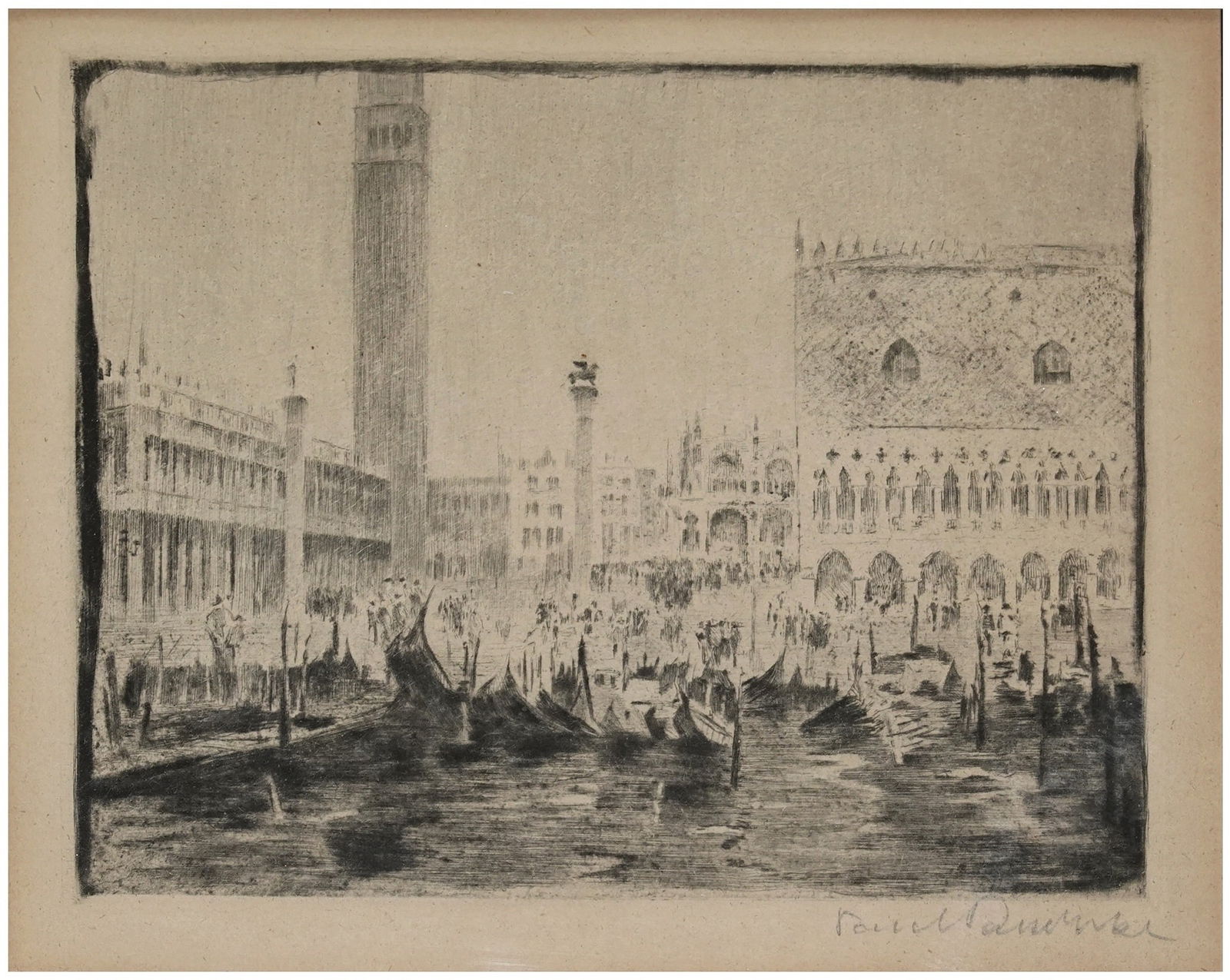 Paul Paeschke (German, 1875-1943): Piazza San Marco, Venice, Aquatint, 17 x 21 cm, Signed