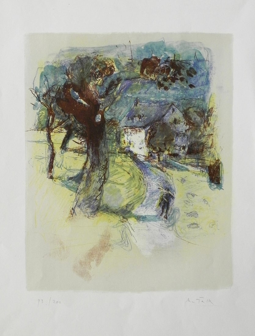 Hans Falk (Swiss, Zürich, 1918 - Urdorf, 2001): Landscape in Urdorf, Switzerland, Lithograph, 50 x 39 cm, Signed in pencil and numbered "93/200"