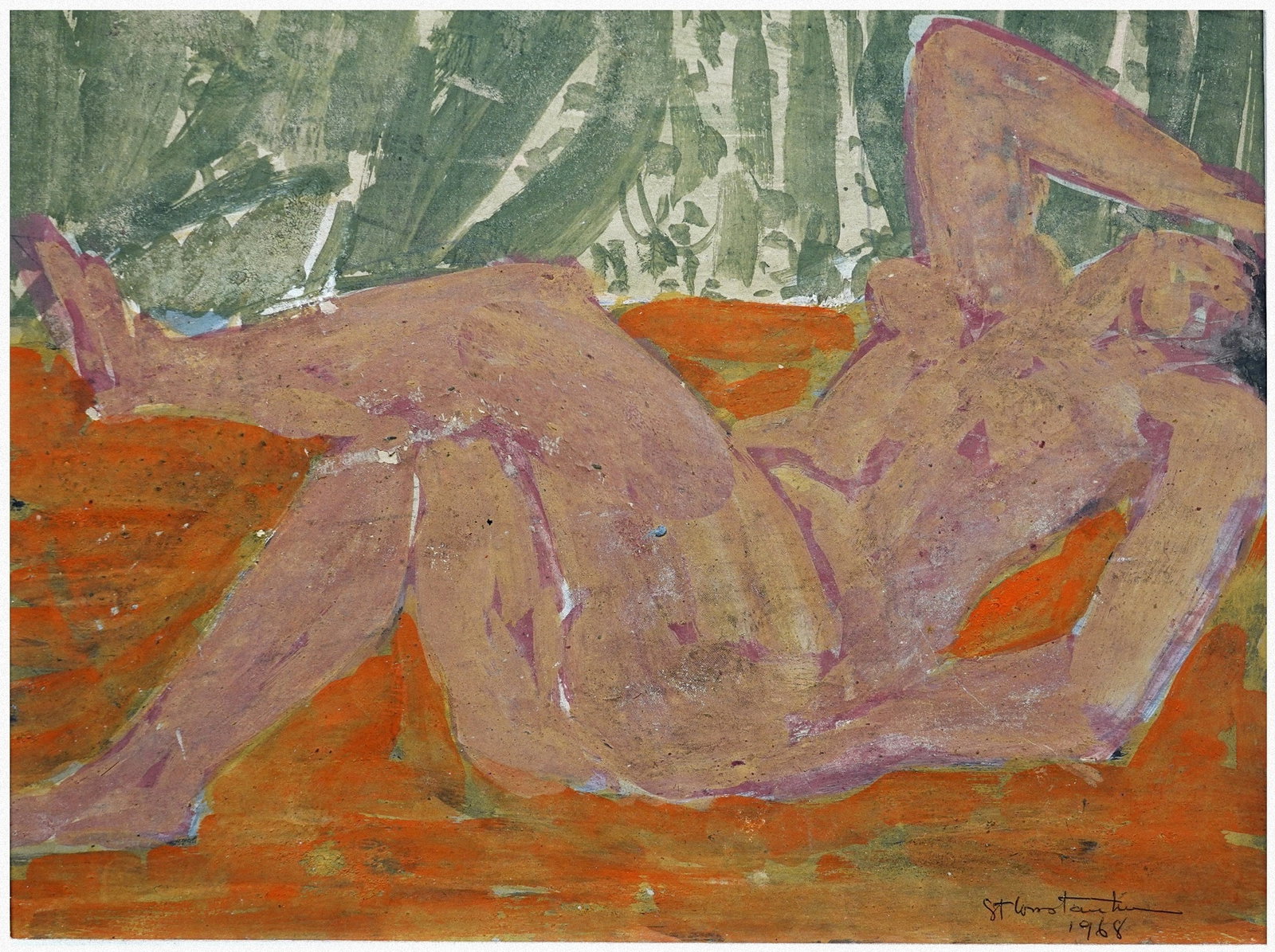 Stefan Constantinescu (Romanian, 1898-1983): Reclining nude, 1968, Gouache on paper, 24 x 31 cm, Signed and dated