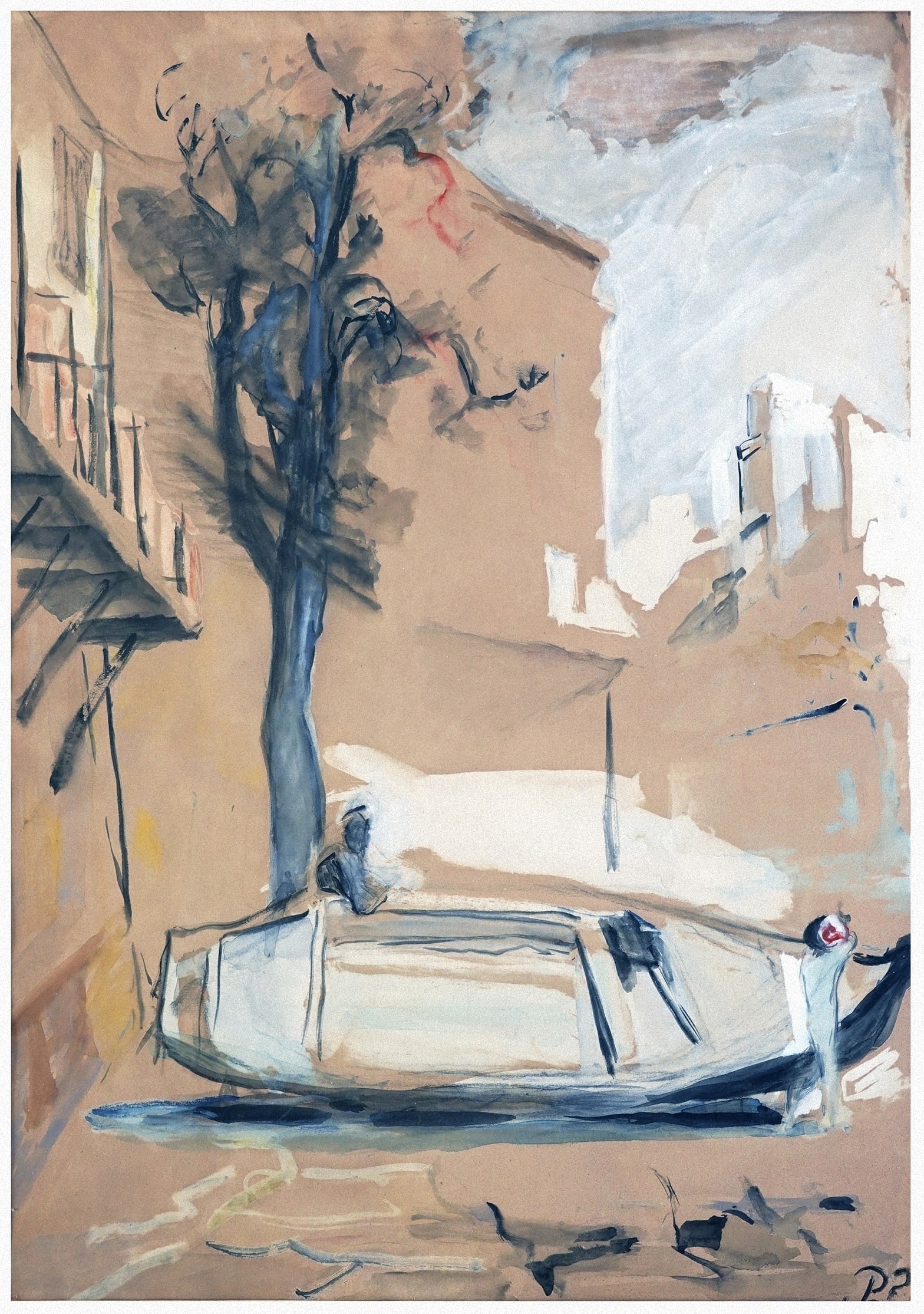 Alisa Beck (Elza Bak) (Israeli - German, 1884-1974): View in Jaffa with fishing boat, Gouache on paper, 60 x 47 cm, Signed