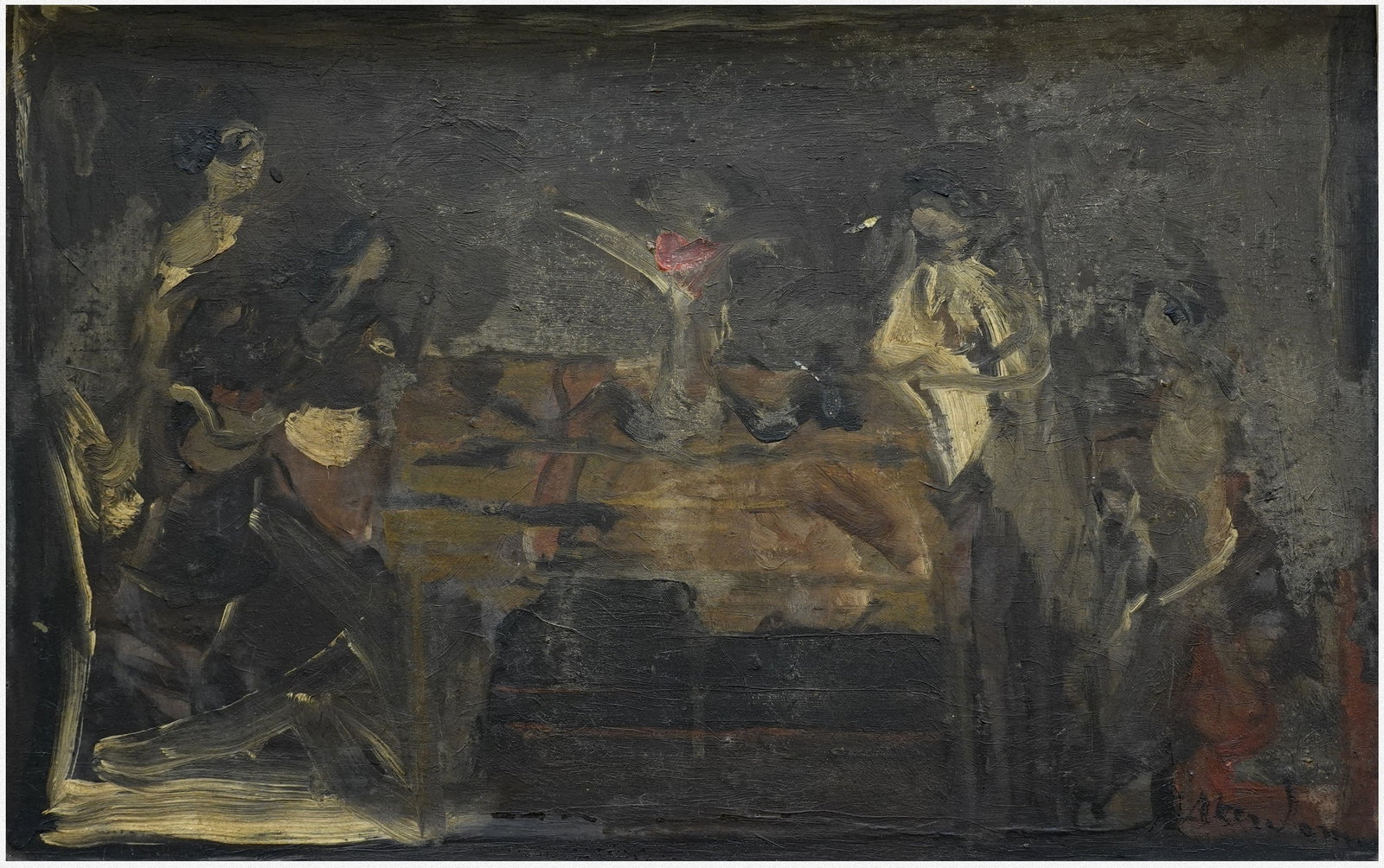 Alfred Aberdam (French - Polish - Ukrainian, 1894-1963): Women at a table, Oil on wood, 40 x 62 cm, Signed