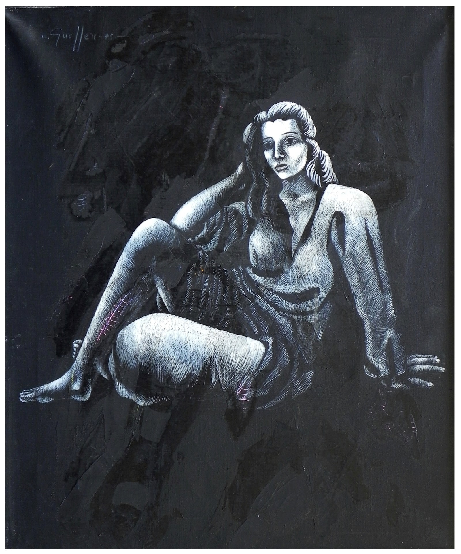 Menachem Gueffen (Israeli - French, 1930-2016): Reclining woman, 1975, Acrylic on canvas, 60 x 50 cm, Signed and dated