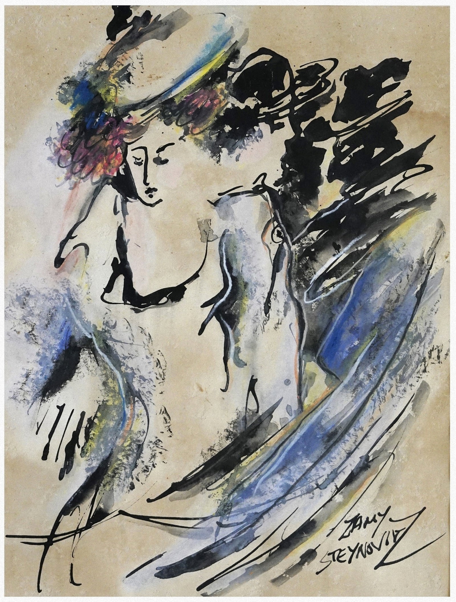 Zamy Steynovitz (Israeli - American, 1951-2000): An elegant woman, Watercolor on paper, 40 x 30 cm, Signed
