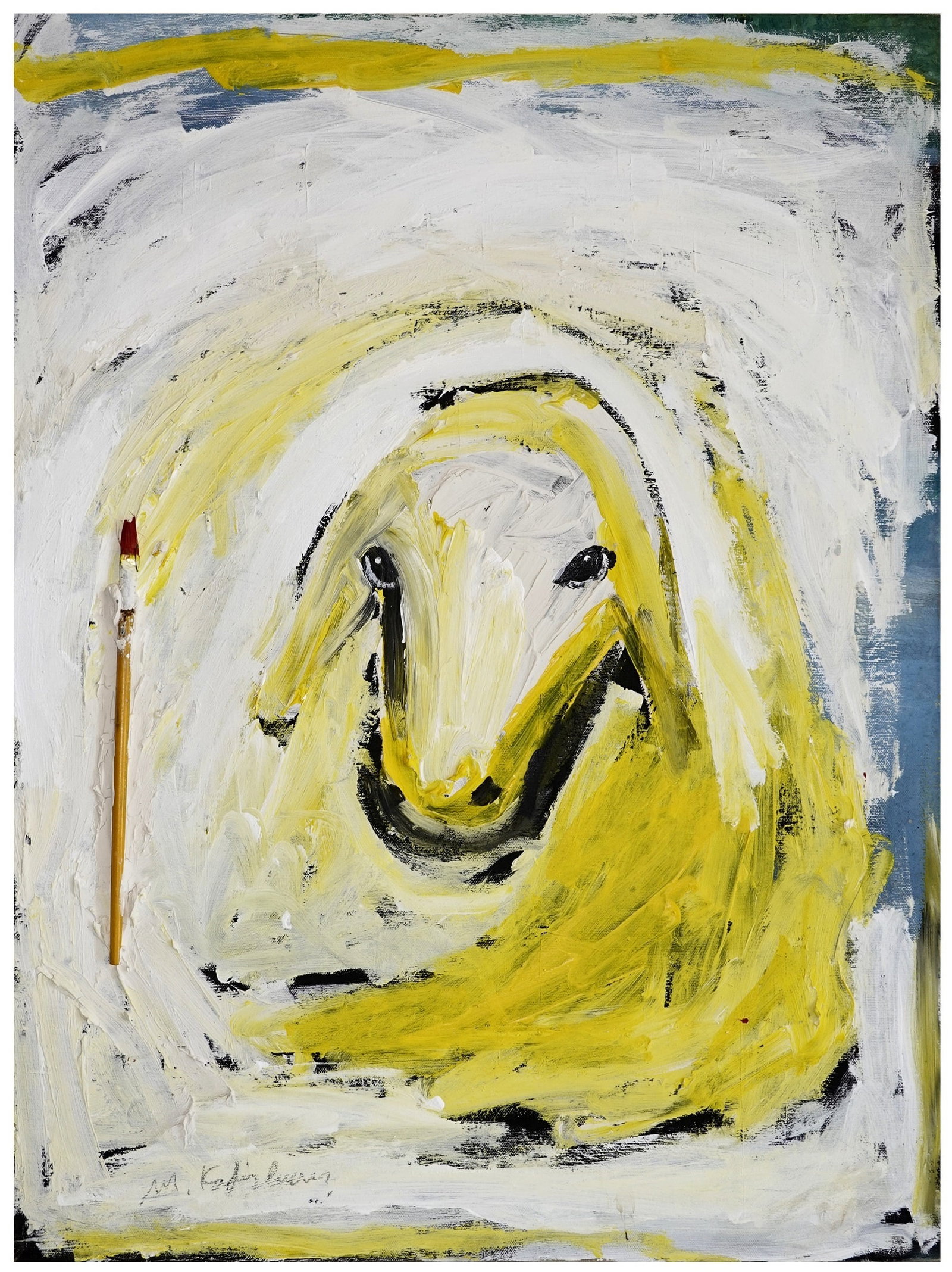 Menashe Kadishman (Israeli, 1932-2015): Sheep, Acrylic and brush on canvas, 80 x 60 cm, Signed on recto and on the back