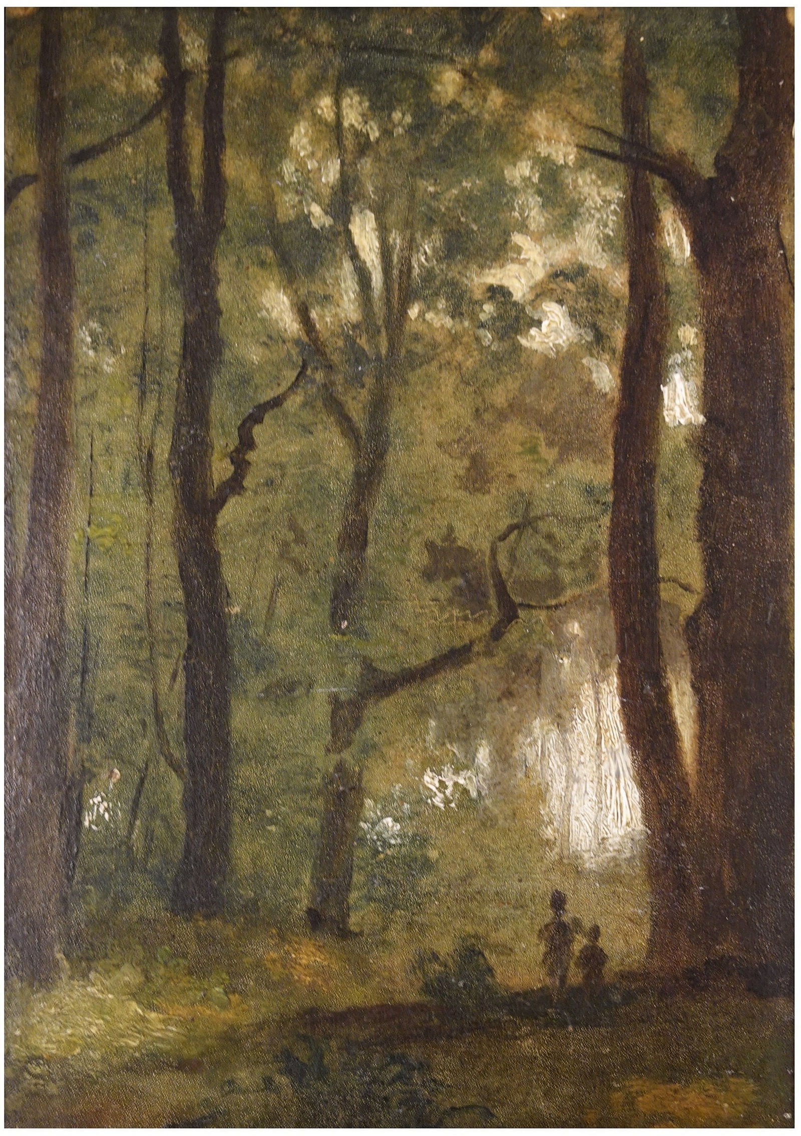 Louis Français (François-Louis Français) (French, 1814-1897): Two Brothers in the Forest at Barbizon, 1860s, Oil on cardboard, 29 x 21 cm, Unsigned, the painting bears a metal plaque attached to the frame that displays the artist's name. COA will be issued by Ya