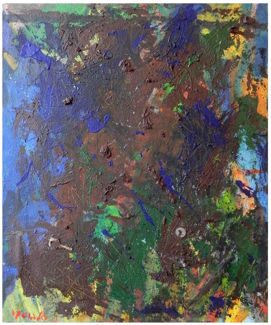 Pesach Slabosky (American - Israeli, 1947-2019): Composition, Mixed media on canvas, 60 x 50 cm, Signed on recto and verso