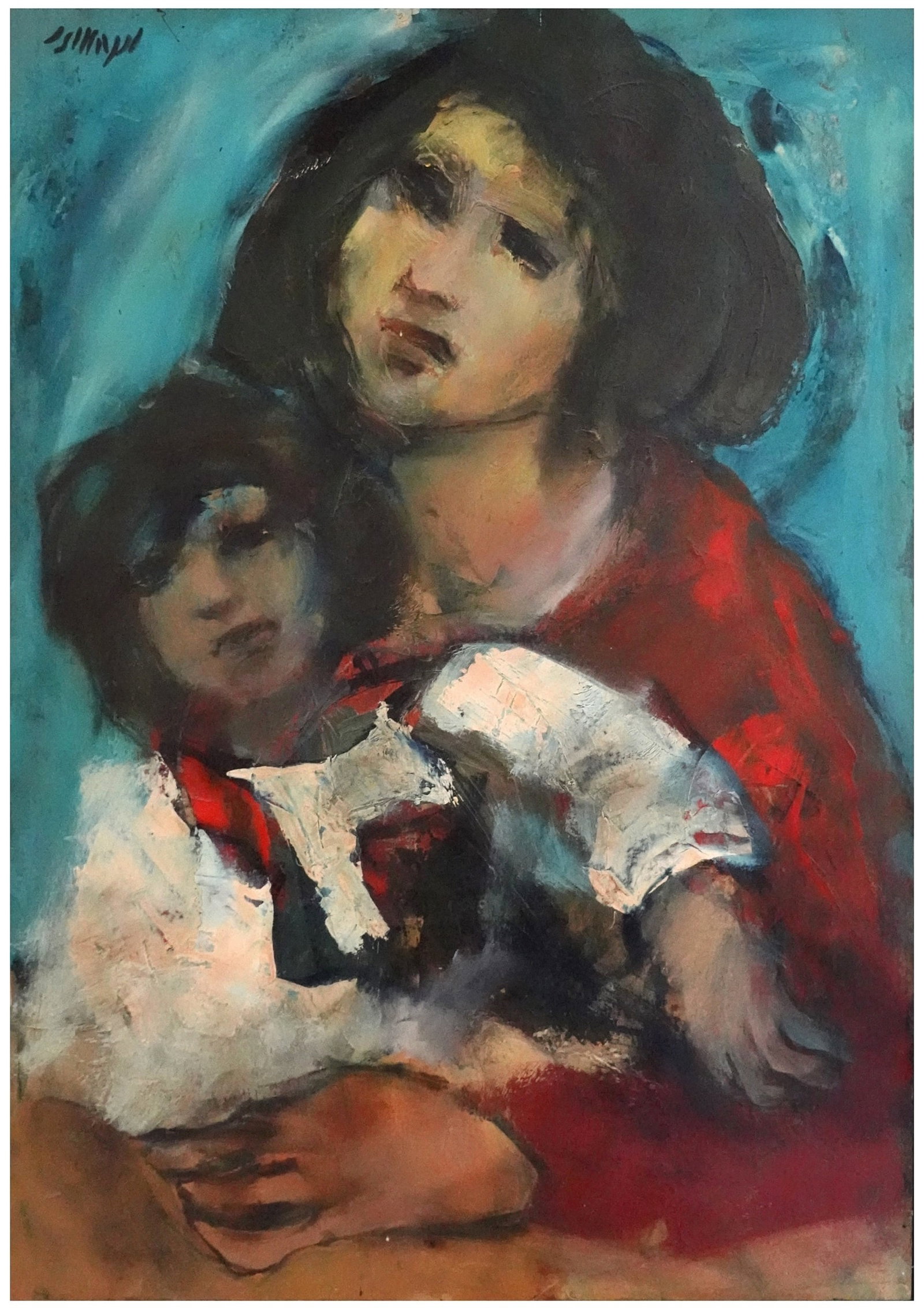 Arie Wachenhauser (Israeli - Polish, 1917-1998): Mother and daughter, Oil on wood, 50 x 35 cm, Signed
