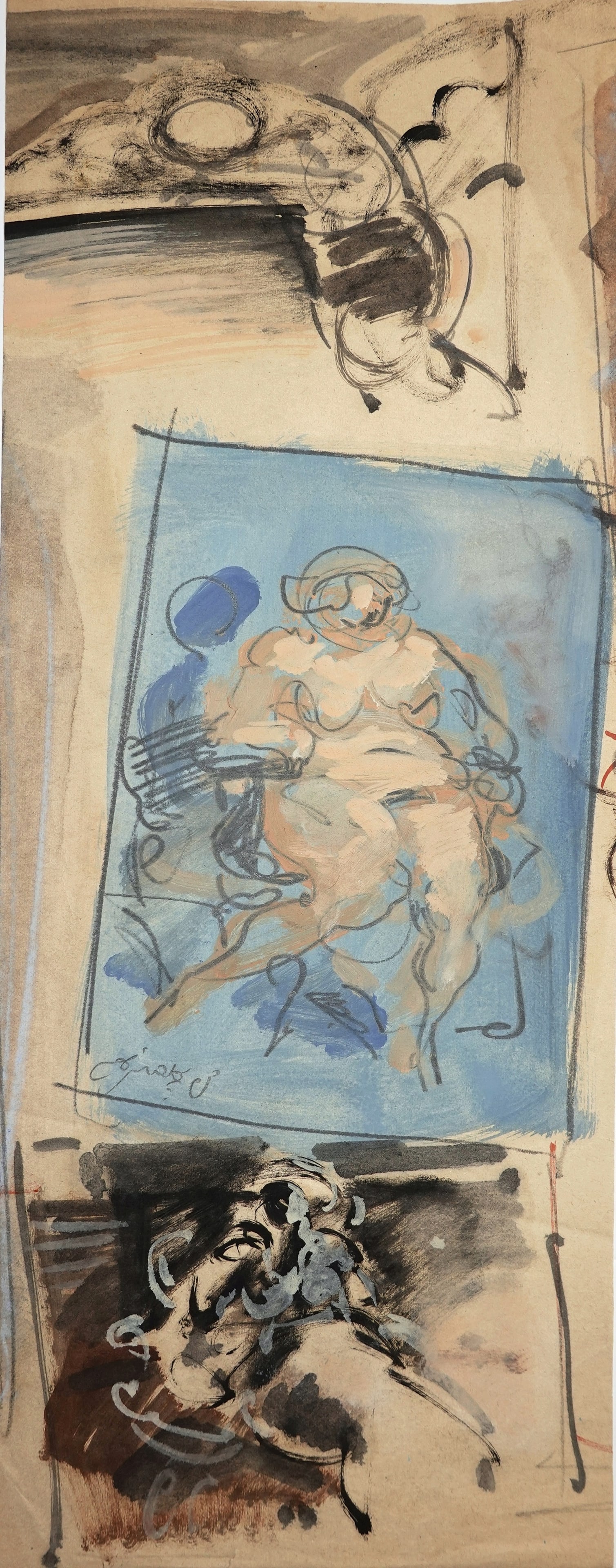 Avinoam Kosovsky (Israeli, 1949-2024): Seated nude, Gouache and pencil on paper, 48 x 19 cm, Signed