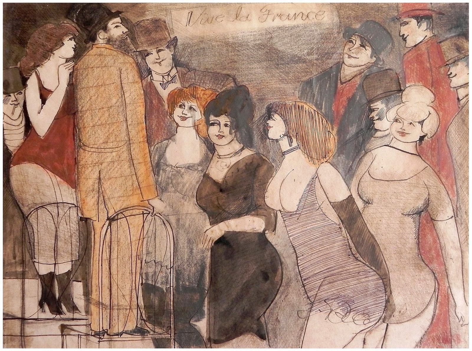 David Schneuer (Israeli - German, 1905-1988): "Vive la France", Mixed media on paper, 28 x 38 cm, Signed and titled