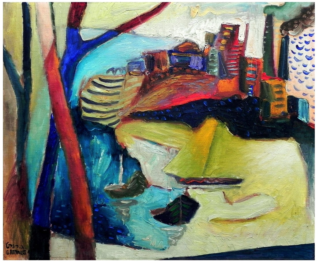 Gershon Rennert (Israeli - German, 1929-2010): View of Haifa and the bay, Oil on canvas, 51 x 61 cm, Signed