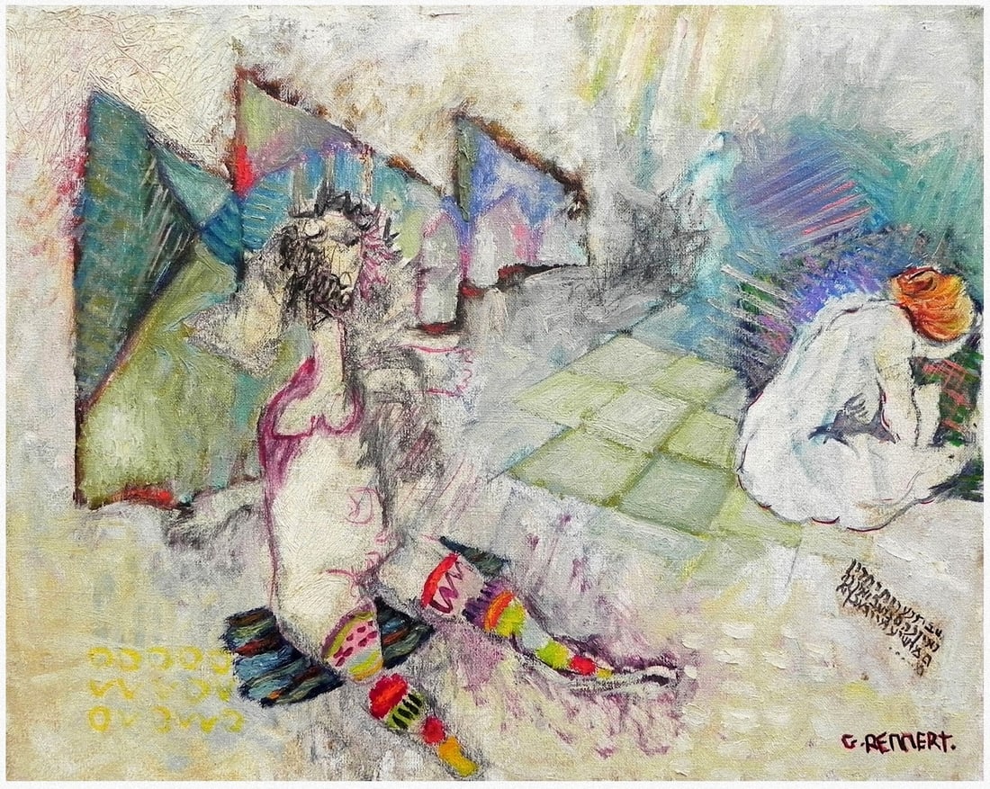 Gershon Rennert (Israeli - German, 1929-2010): Two seated nudes, Mixed media on canvas, 41 x 51 cm, Signed