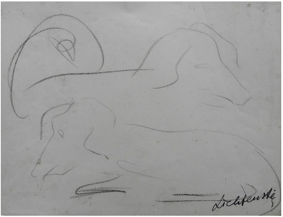 Isaac Lichtenstein (American - Israeli - Polish, 1888-1981): Two dogs, Pencil on paper, 27 x 35 cm, Signed