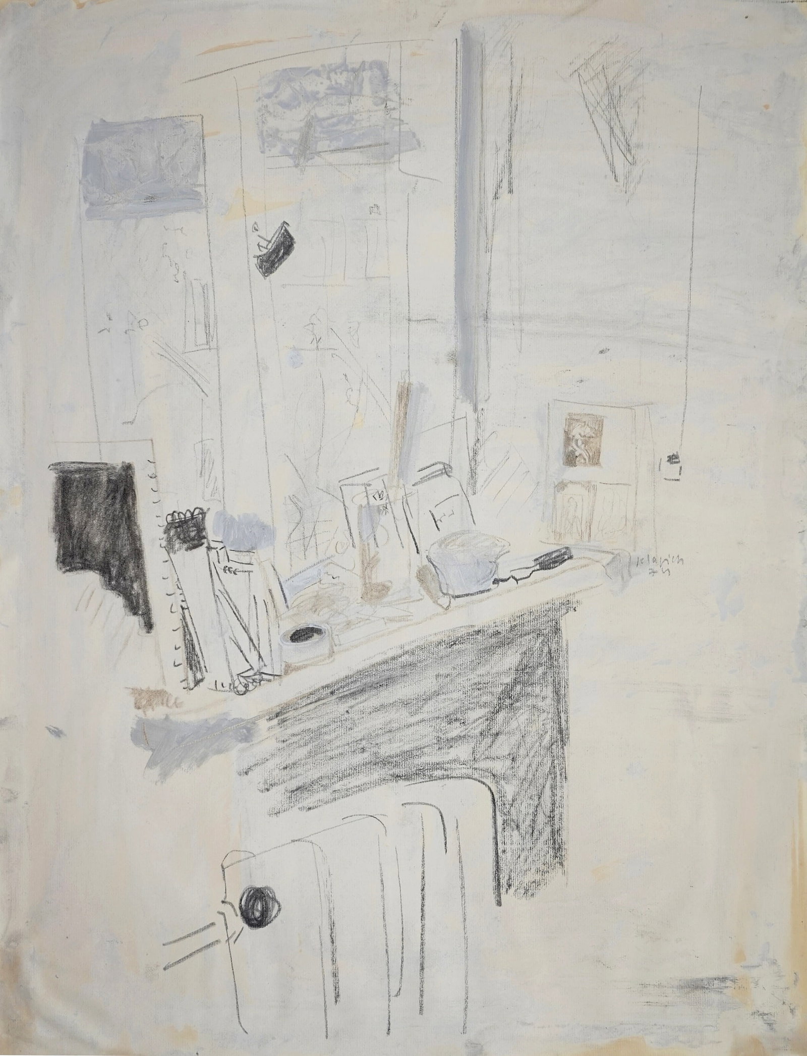 Liliane Klapisch (French - Israeli, b. 1933)?: Still Life in an Interior, 1974, Watercolor and pencil on paper, 65 x 50 cm, Signed and dated