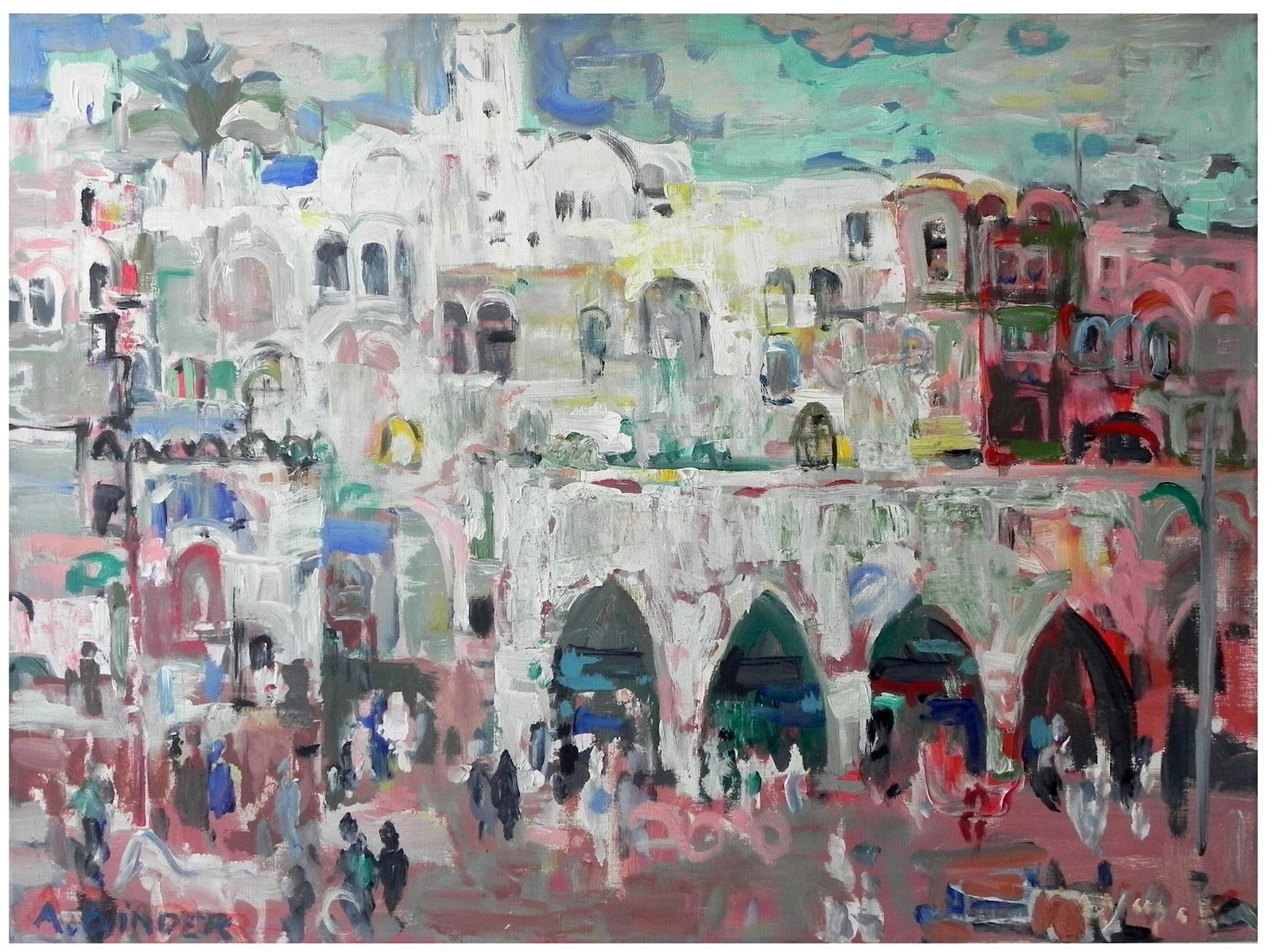 Avraham Binder (Israeli - Lithuanian, 1906-2001): View of the Old City of Jerusalem, Oil on canvas, 54 x 73 cm, Signed