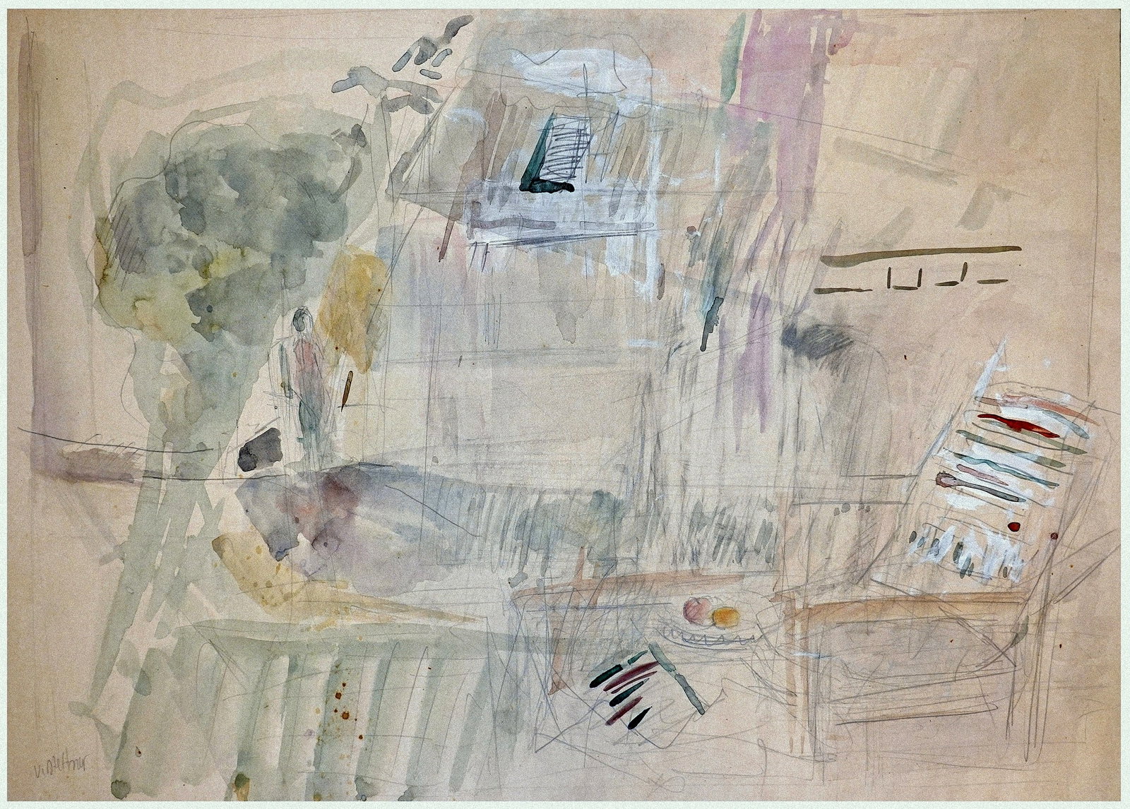 Uri Stettner (Israeli, 1935-1999): Still life and interiors, Watercolor and pencil on paper, 50 x 70 cm, Signed