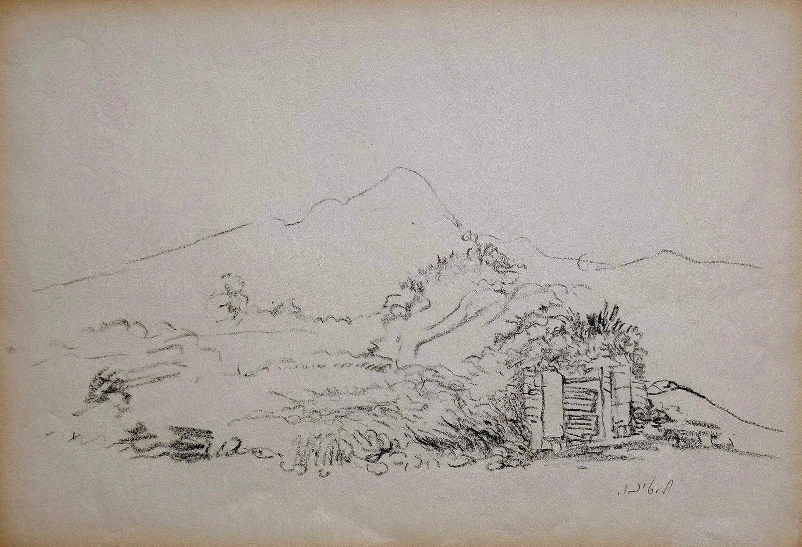 Anna Ticho (Israeli - Czech, 1894-1980): House in the Judean Mountains landscape, Pencil on paper, 22 x 28 cm, Signed in pencil