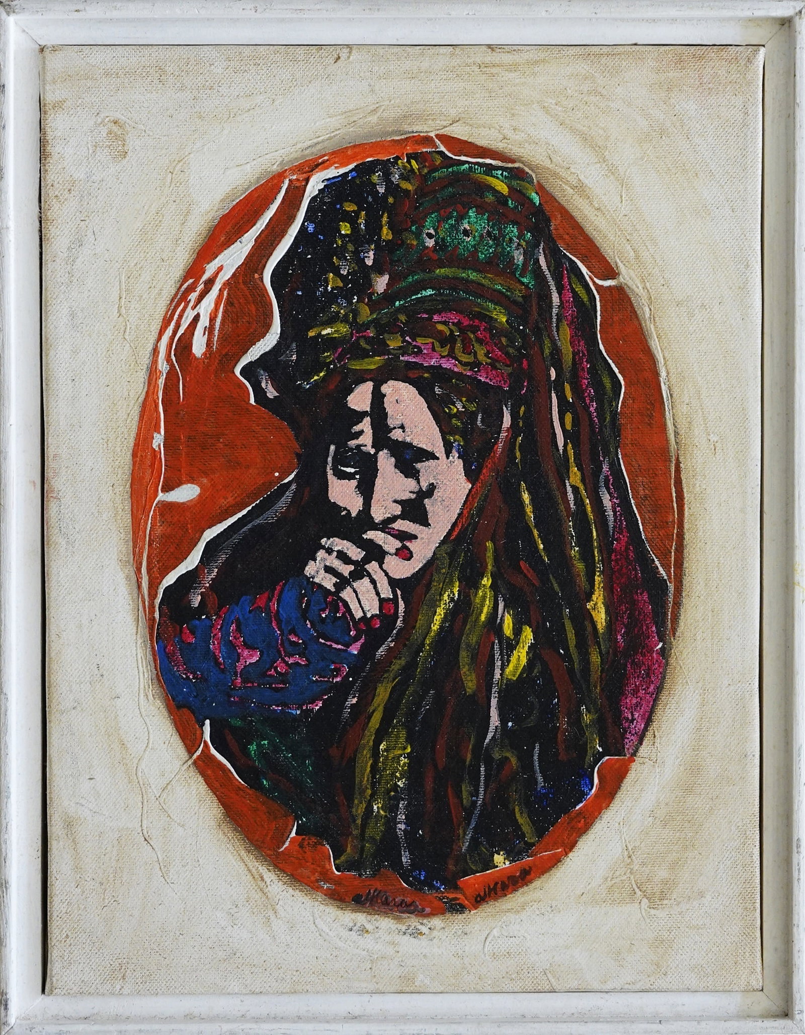 Ovadia (Abdulla) Alkara (Israeli, b. 1939): Woman, Acrylic on canvas, 33 x 25 cm, Signed on recto and verso