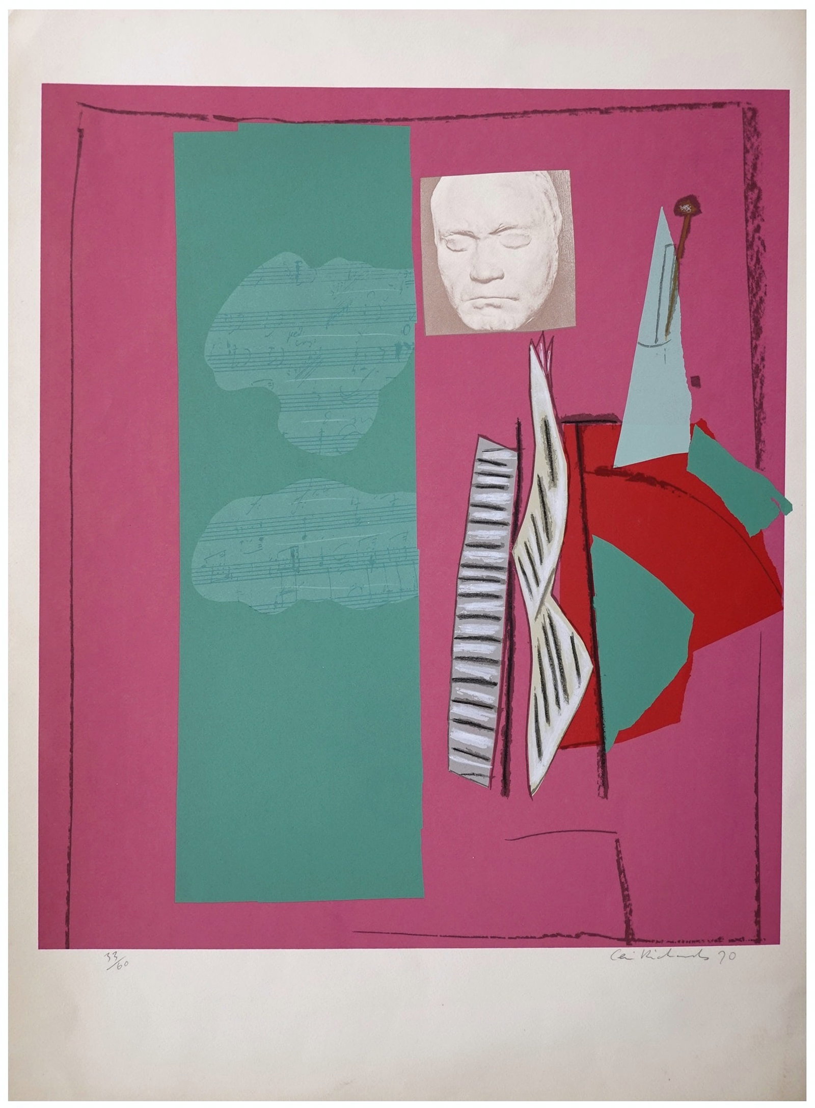 Ceri Giraldus Richards (British, 1903-1971): "Music Room", 1970, Screen print, 75 x 55 cm, Signed, described and numbered '33/60". RARE! From the Beethoven Suite with Variations, printed by Kelpra Studios. Included in the collection of the Tate 