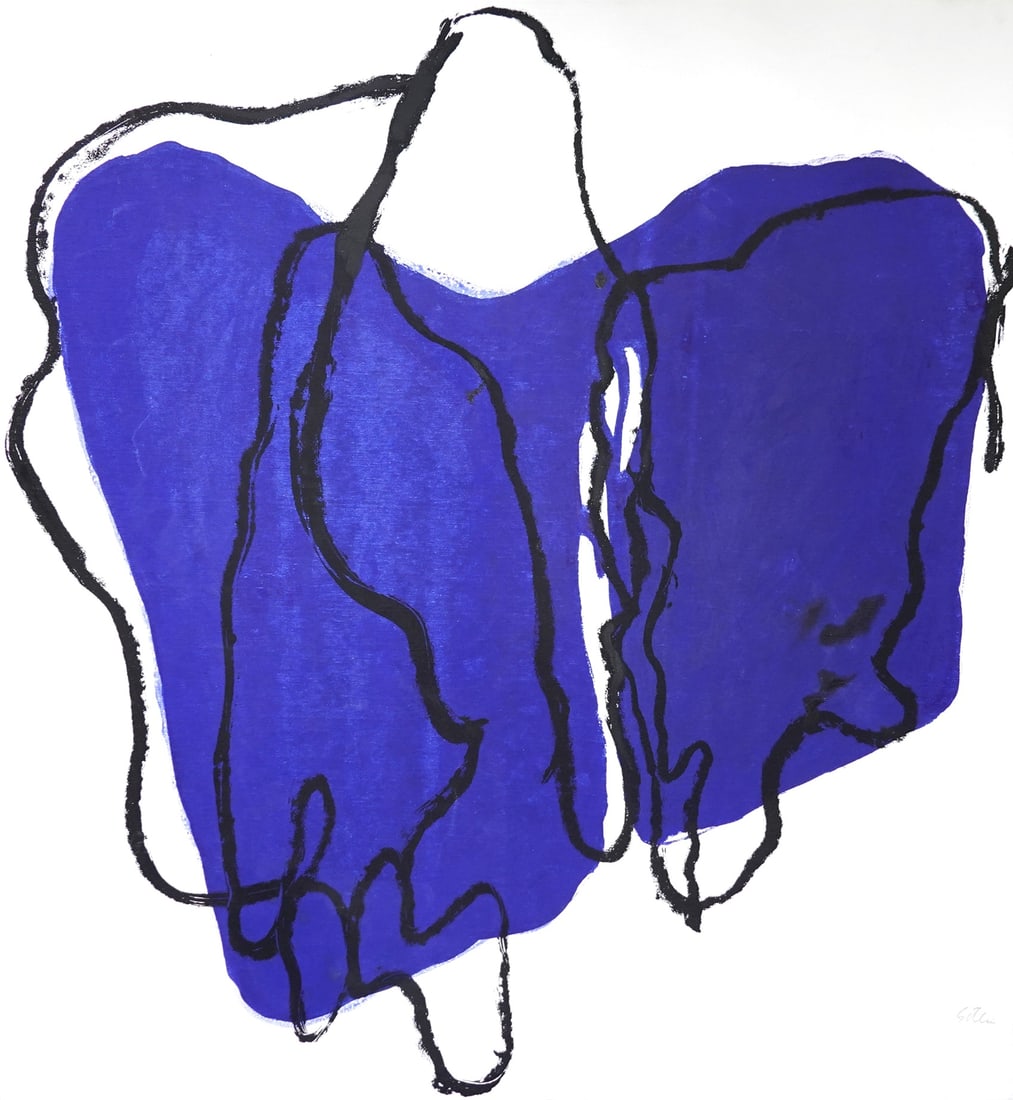 Michael Gitlin (American - Israeli, b. 1943): Composition in blue, 1970s, Screen print on canvas, 100 x 100 cm, Signed