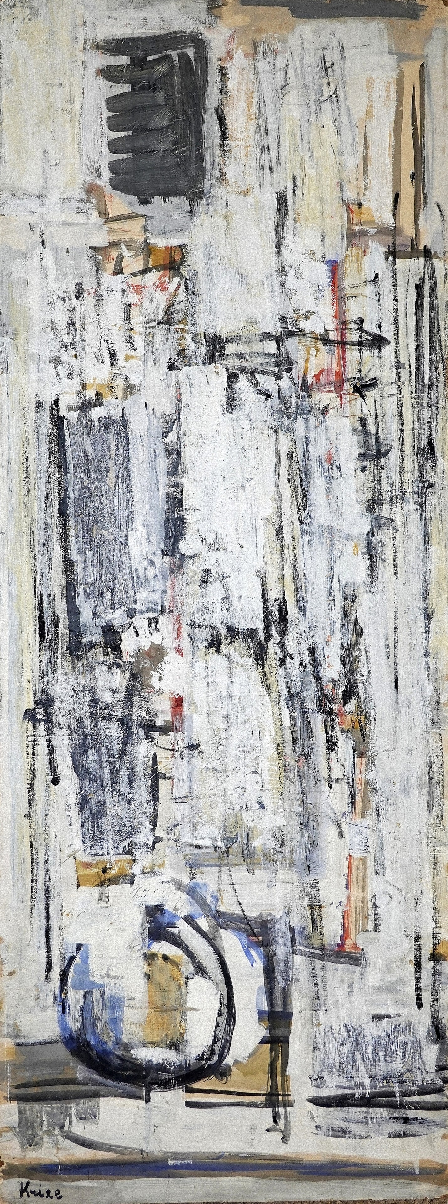 Yehiel Krize (Israeli - Polish, 1908-1968): Urban landscape, early 1950s, Oil on cardboard, 90 x 35 cm, Signed