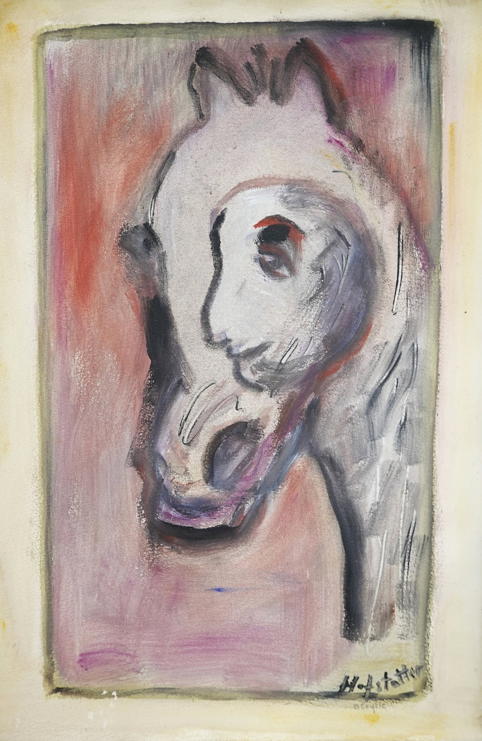Osias Hofstatter (Polish - Israeli, 1905-1994): Figure and Horse, Gouache and ink on paper, 70 x 50 cm, Signed
