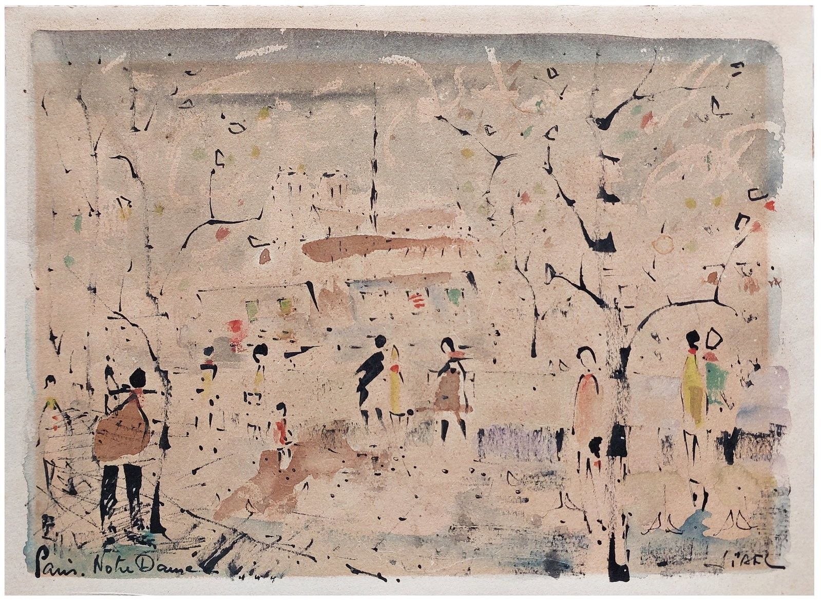 Post-war European School (XX): View in Notre-Dame, Paris, Watercolor on paper, 21 x 30 cm, Signed and titled