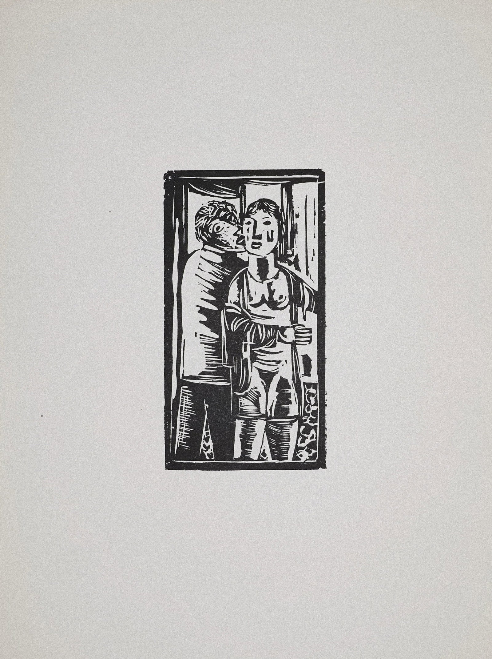 Lasar Segall (Lithuanian - Brazilian, 1889-1957): "Casal do Mangue" (Couple de Mangue), 1929, Woodcut, Plate: 15 x 8 cm / Sheet: 38 x 27 cm, Unsigned (COA will be issued by Yair Art Gallery, Tel Aviv)