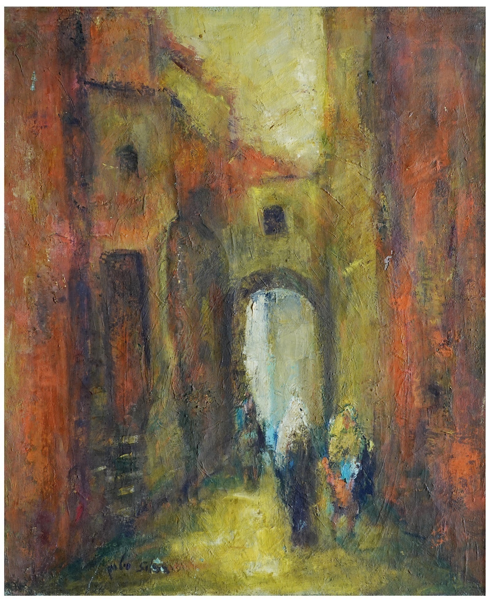 Haim Sitton (Israeli, 1926-1998): Figures in an alley in the Old City of Jerusalem, Oil on canvas, 61 x 51 cm, Signed