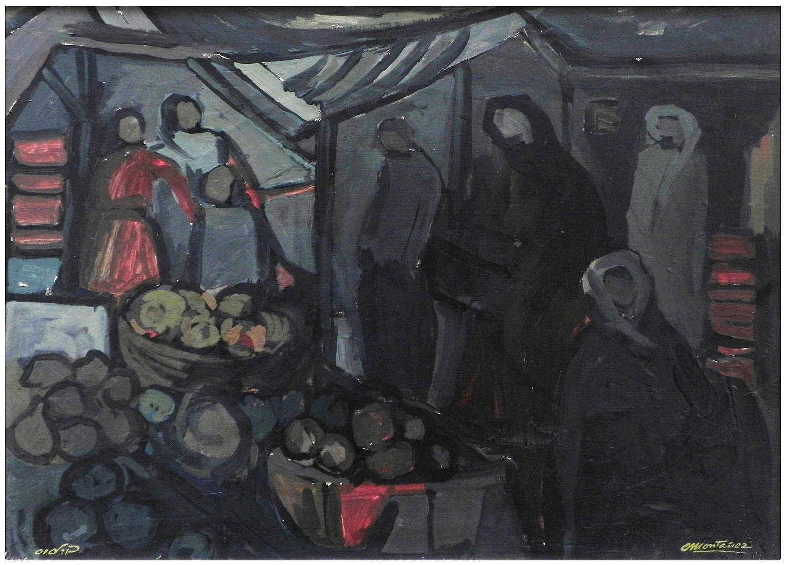 Carlos Montanez (Uruguayan - Israeli, 1921-2006): The market in the Old City of Jerusalem, Oil on canvas, 36 x 50 cm, Signed