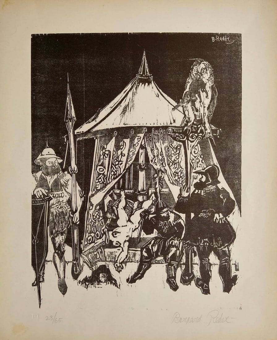 Bernard Reder?(American - Czech - Ukrainian, 1897-1963): The Legends of Noah, 1956, Lithograph, 38 x 47 cm, Hand-signed and numbered "23/65". From the set "The Legends of Noah" published by Galleria d'Arte Moderna L'Indiano, Florence, 1956. Ten woodcuts by 