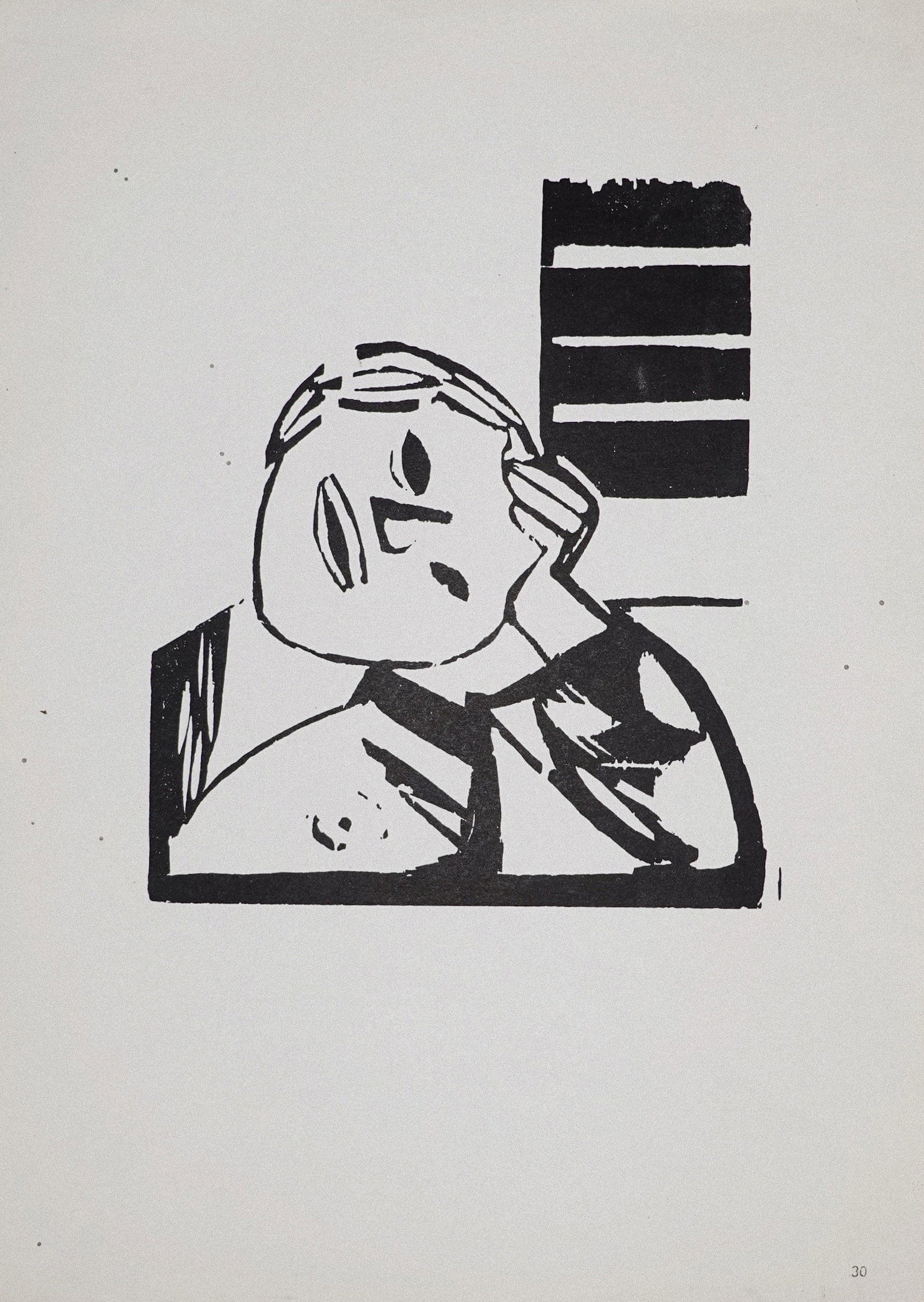 Lasar Segall (Lithuanian - Brazilian, 1889-1957): "Cabeça Inclinada com Persiana" (Tilted Head with Blind), 1927, Woodcut, 38 x 27 cm, Unsigned (COA will be issued by Yair Art Gallery, Tel Aviv)