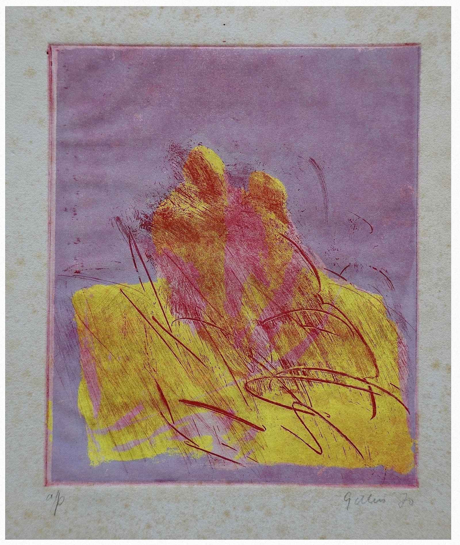 Michael Gitlin (American - Israeli, b. 1943): Couple in Love, 1970, Hand-painted etching, 28 x 23 cm, Signed in pencil, dated and approved "A.P."