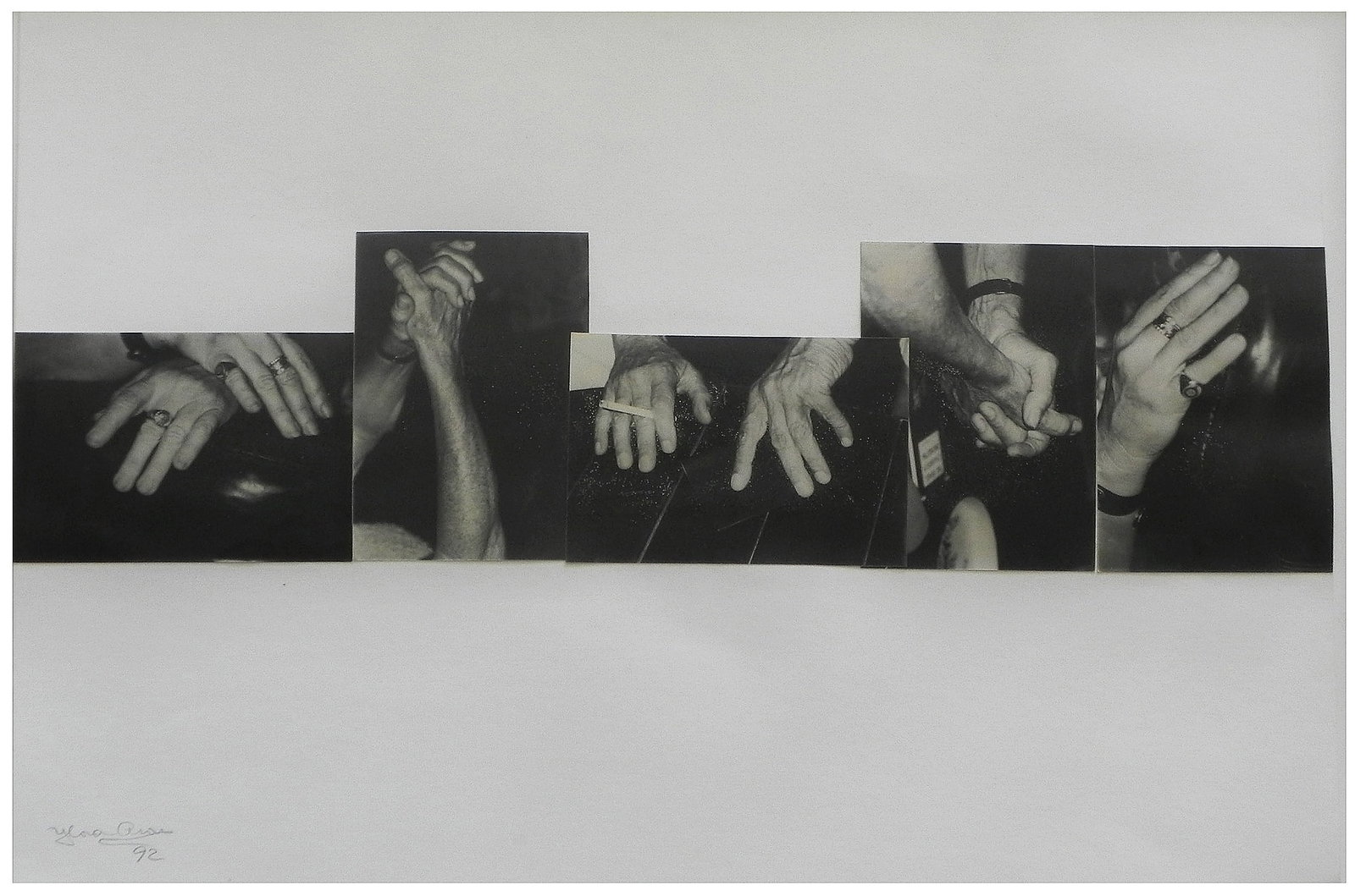 Ylona Aron (Israeli, 1936-2014): Hands, 1992, Collage on paper, 34 x 48 cm, Signed and dated