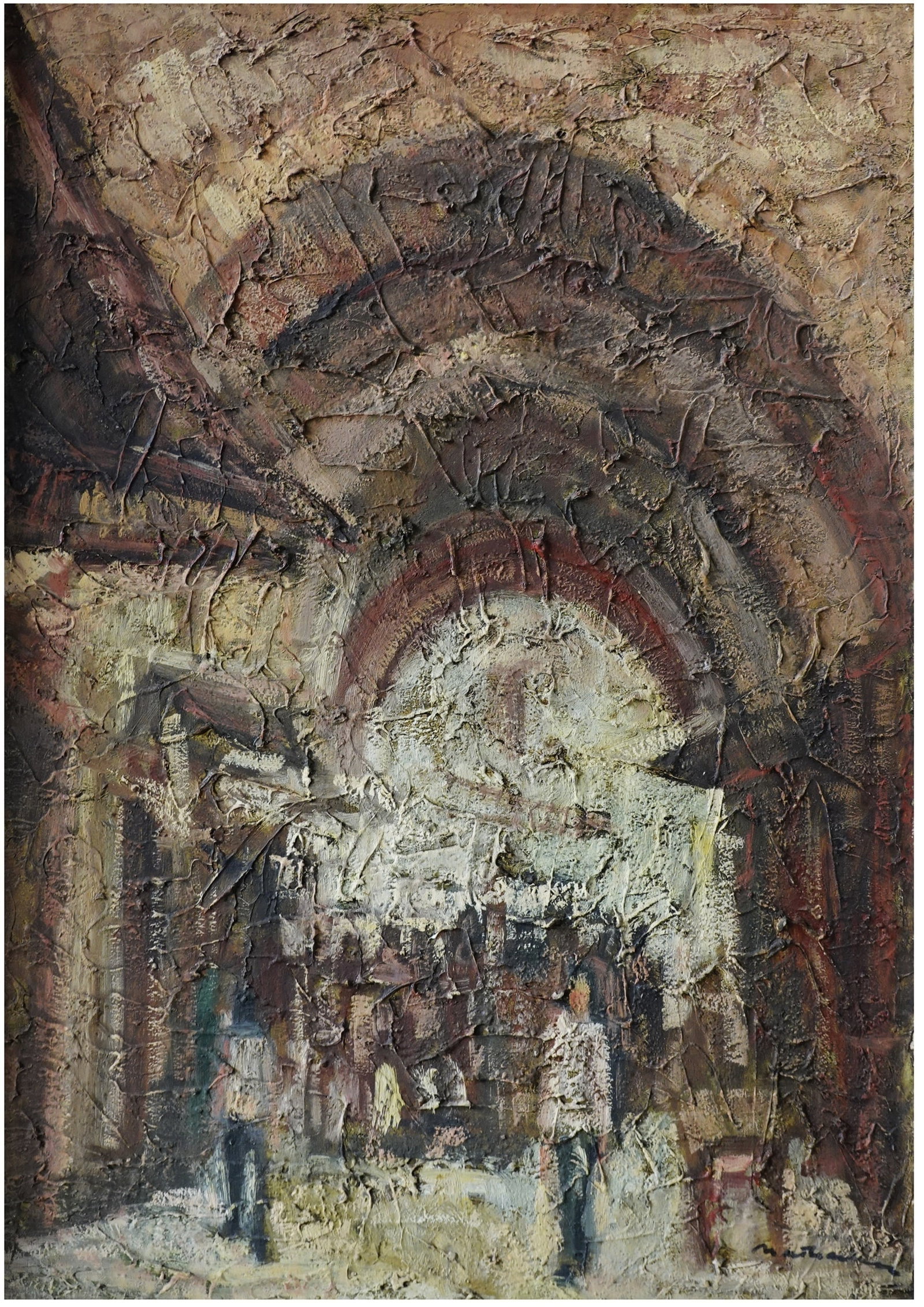 Lipa Natanson (Romanian - Israeli, b. 1935): Figures in the Cardo in the Jewish Quarter of Jerusalem, Oil on canvas, 70 x 50 cm, Signed