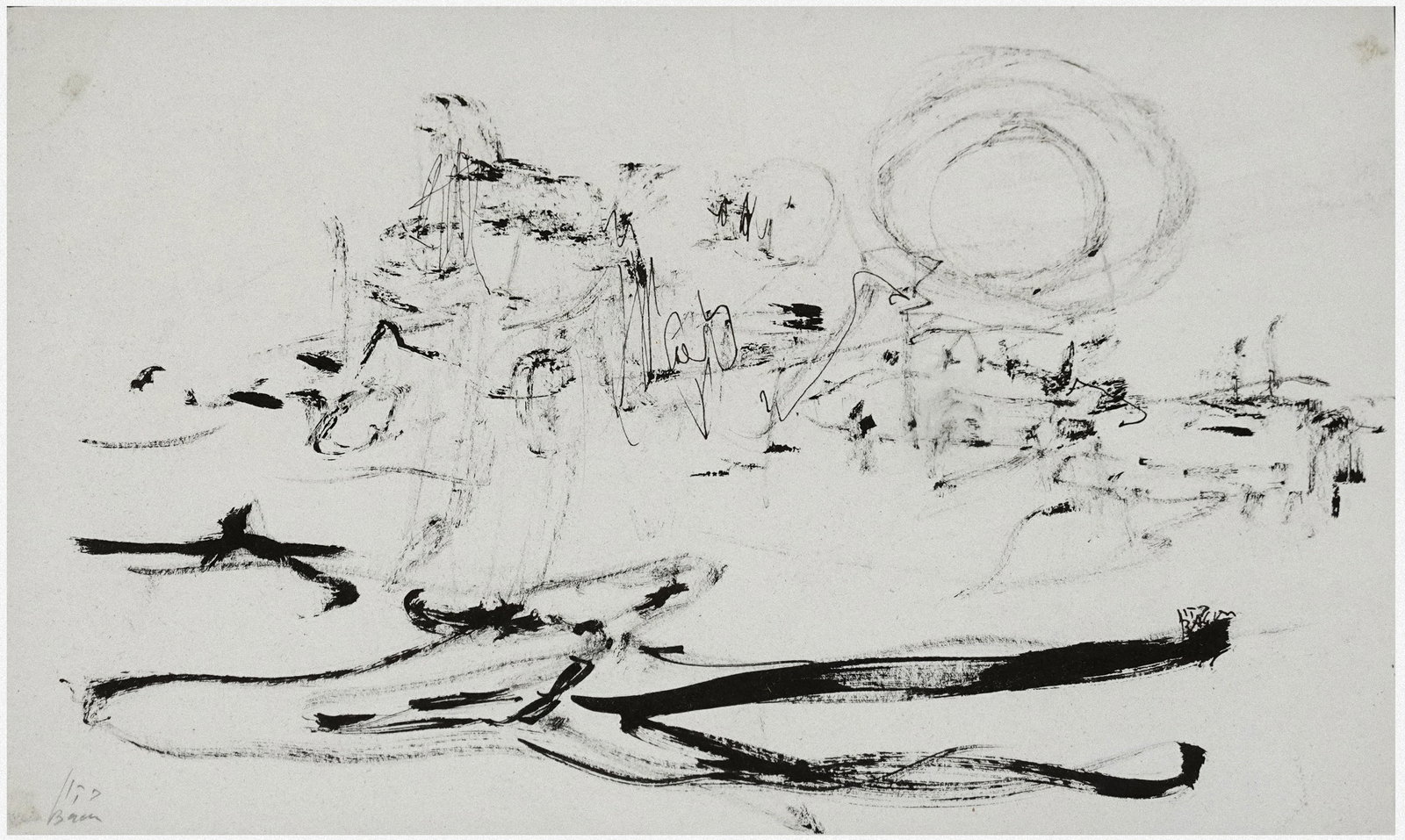 Yehuda Bacon (Czech - Israeli, b. 1929): A figure emerging in the landscape, Ink on paper, 14 x 21 cm, Signed