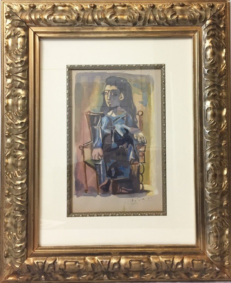 Pablo Picasso watercolor on paper: Private Collection 11" x 9" Certificate & Provenance Pablo Picasso 1881 - 1973 was a Spanish painter, sculptor, printmaker, ceramicist, stage designer, poet and playwright who spent most of his adult 