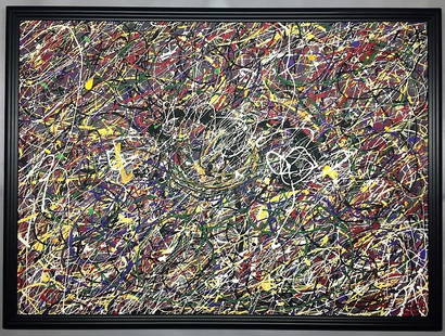 Paul Jackson Pollock Oil on canvas: Private Collection 20.50" x 28.25" (Attrib.) With Certificate and Provenance January 28, 1912 - August 11, 1956), known professionally as Jackson Pollock, was an American painter and a major figure in