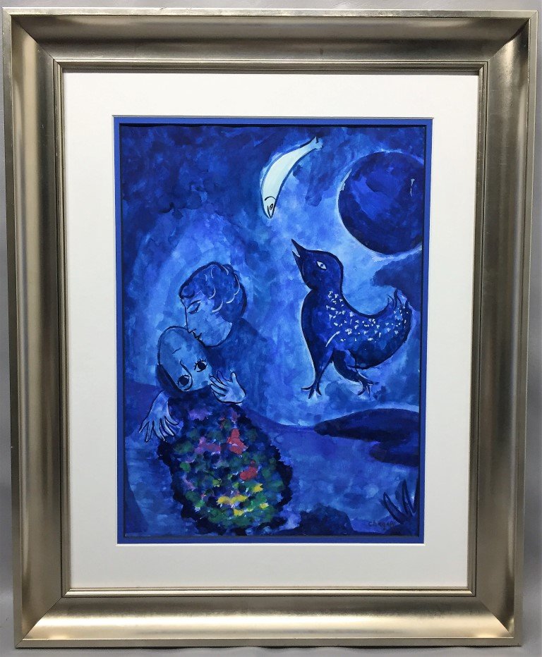 Marc Chagall Gouache on paper: Private Collection 15" x 11" (Attrib.)With Attributed Certificate & Provenance Marc Chagall 1887-1985 was a Russian-French artist. An early modernist, he was associated with several major artistic sty