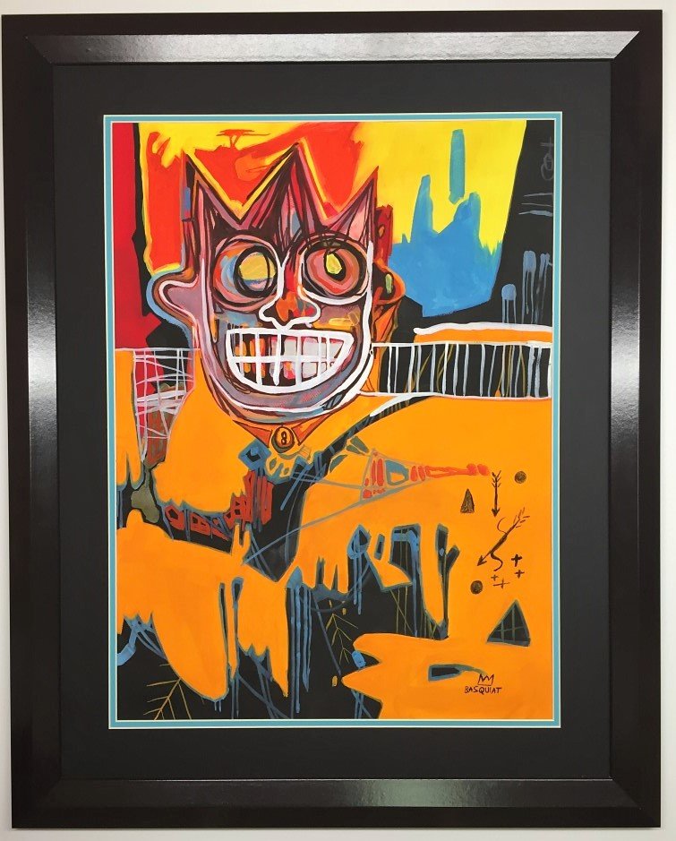 Jean-Michel Basquiat Mixed Media on paper: Private Collection 24" x 18" (Attrib.) With Attrib Certificate 1960 - 1988 was an American artist. Born in Brooklyn to a Haitian father and Puerto Rican mother, Basquiat first achieved notoriety as pa