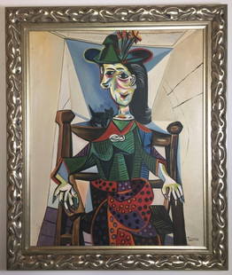 Pablo Picasso Oil on Canvas: Private Collection 23" x 19" (Attrib.)with Certificate Pablo Picasso 1881 - 1973 was a Spanish painter, sculptor, printmaker, ceramicist, stage designer, poet and playwright who spent most of his adul