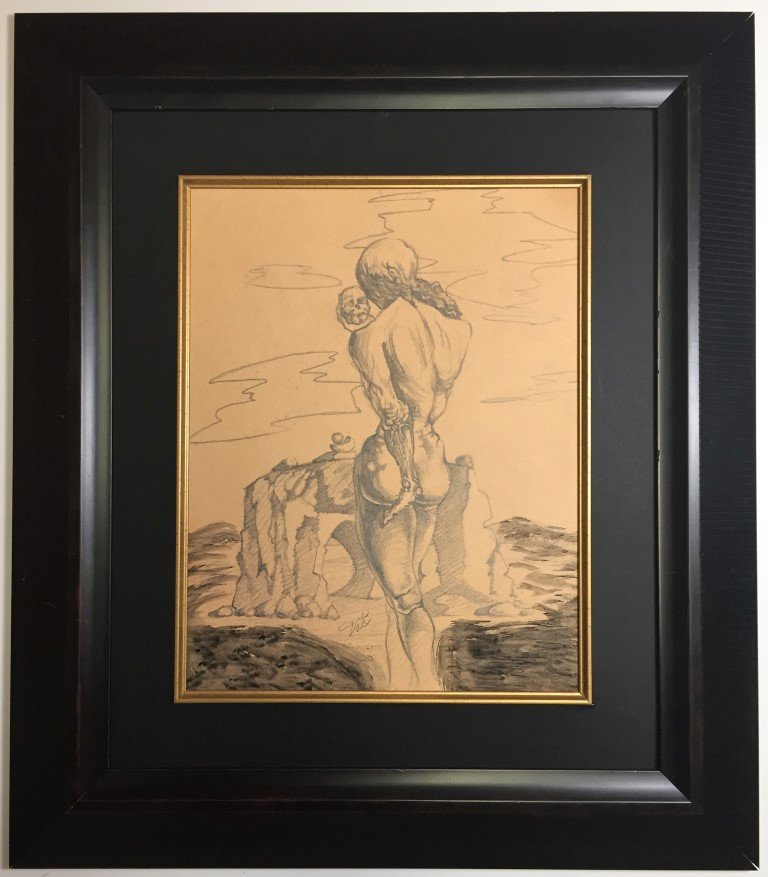 Salvador Dali Mixed Media on paper: Private Collection 14" X 10.5" (Attrib.)With Certificate Salvador Dali 1904-1989 Catalan,Spanish, was a prominent Spanish surrealist painter born in Figueres, Catalonia, Spain. ( Conditions Good)