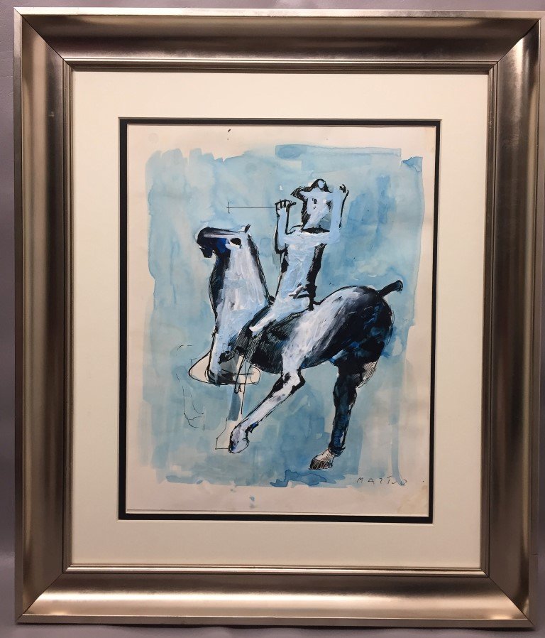 Marino Marini Mixed Media on Paper: Private Collection 14.25" x 11.25" (Attrib.) With Certificate & Provenance Marino Marini 1901-1980) was an Italian sculptorHe attended the Accademia di Belle Arti in Florence in 1917. Although he ne
